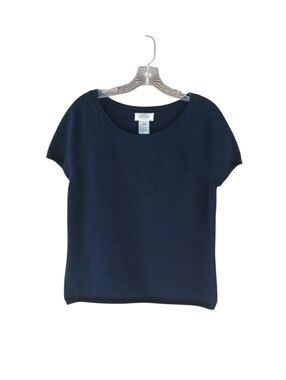 Talbots Petites Black Crew Neck Short Sleeved Sweater LP